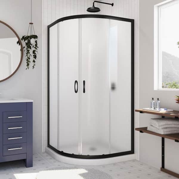 DreamLine Prime 36 in. W x 74 3/4 in. H Sliding Semi Frameless Corner Shower Kit in Satin Black with Frosted Glass