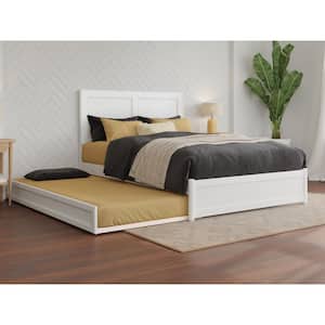 Clayton White Solid Wood Frame Full Platform Bed with Panel Footboard and Twin Trundle
