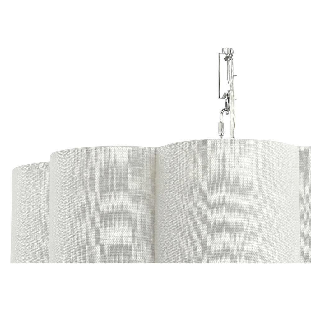 Polished Chrome 20" Drum Pendant with Scalloped Linen Shade and LED Bulbs