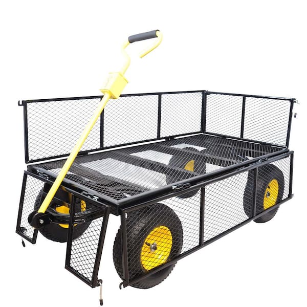 Tunearary 8.6 cu. ft. Metal Wagon Garden Cart Truck Truck, Yellow and Black, Outdoor Garden, Carrying Objects, Model XL
