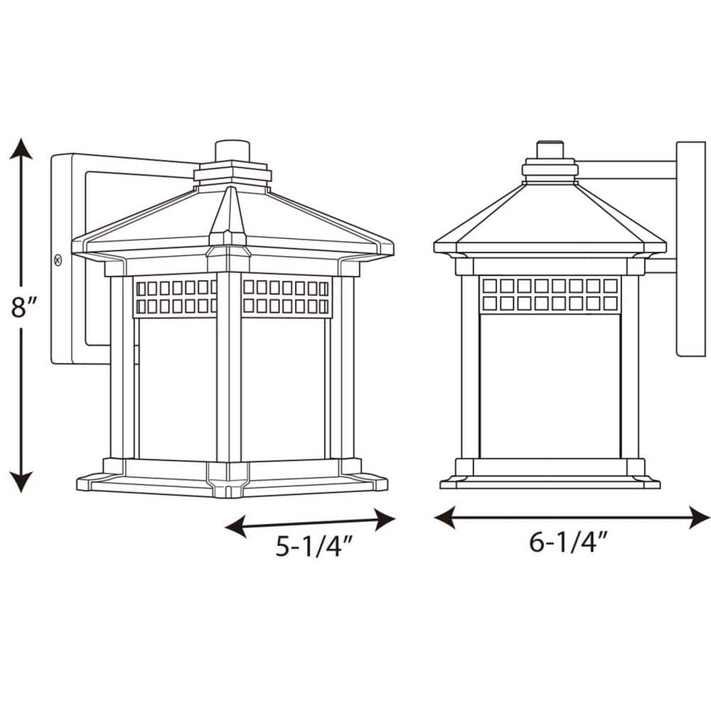 Black Aluminum Outdoor Wall Lantern with Etched Glass Shade
