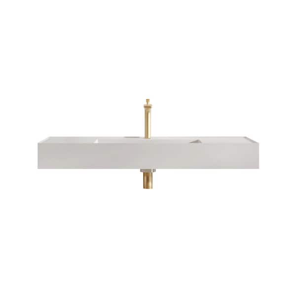 Dimakai 47.2 in. W x 6.9 in. D Solid Surface Wall-Mounted Rectangular Bathroom Sink in White