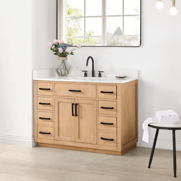 Gavino 48 in. W x 22 in. D x 34 in. H Bath Vanity in White with Grain White Composite Stone Top