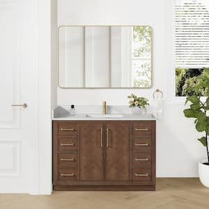 Jakarta 48 in. W. x 22 in. D x 33.9 in. H Single Bath Vanity in Aged Dark Brown Oak with Silk White Quartz Stone Top