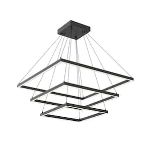 Piazza 32 in. 3-Light 149-Watt Black Integrated LED Chandelier