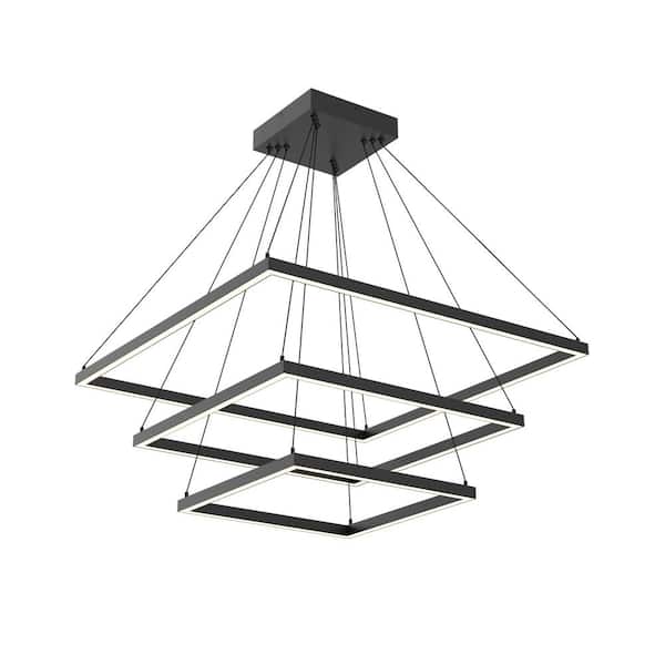 KUZCO Piazza 32 in. 3-Light 149-Watt Black Integrated LED Chandelier