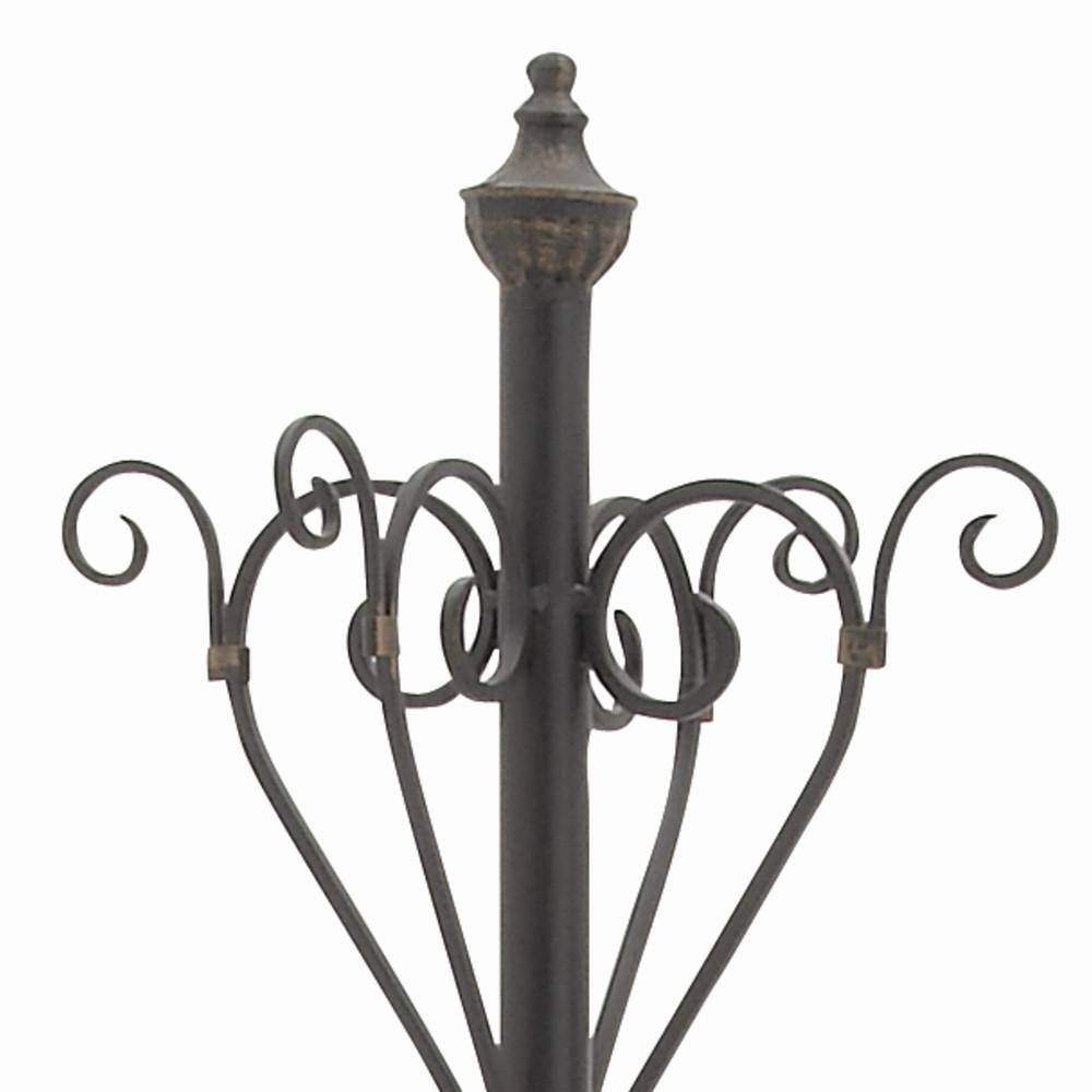74 in. Black Metal Vintage Style Coat Rack with Scroll Designs - thumbnail 4