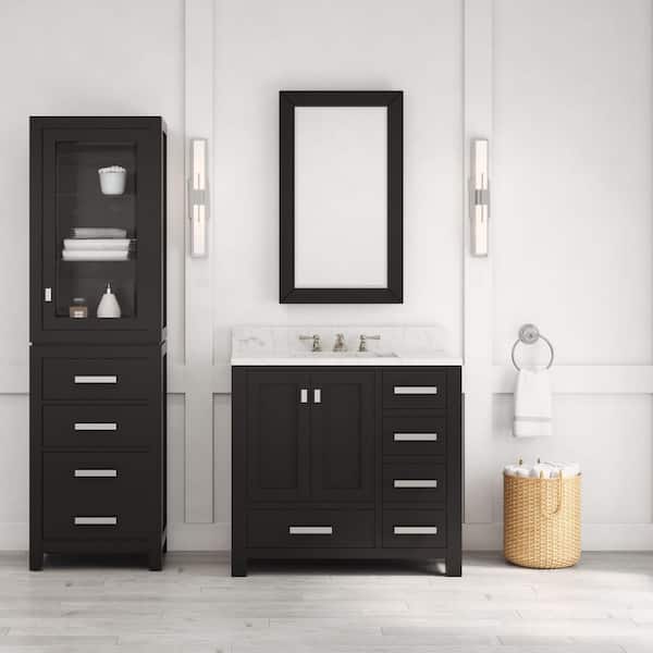 Madison 36 in. W x 21.5 in. D x 34 in. H Single Sink Bath Vanity in Espresso with Carrara White Marble Top