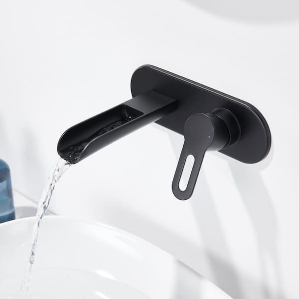 Vivid Fall 1-Handle Wall Mounted Bathroom Faucet with Valve in Matte Black