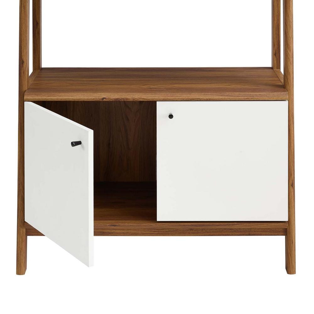 Walnut White 33" Tiered Bookshelf with Concealed Storage
