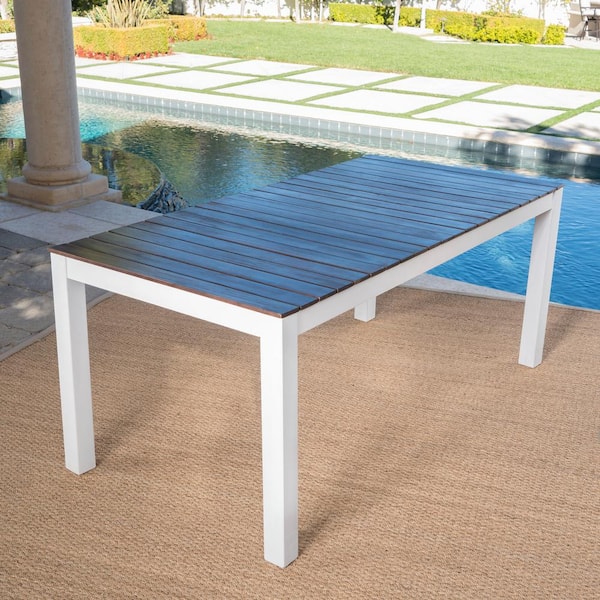 Noble House Jillian Pu White Rectangular Wood Outdoor Dining Table 10812 The Home Depot - White Wood Patio Table