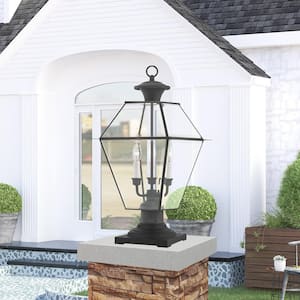 Ainsworth 22 in. 3-Light Charcoal Cast Brass Hardwired Outdoor Rust Resistant Post Light with No Bulbs Included