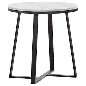 23in White and Matte Black Round Faux Marble End Table