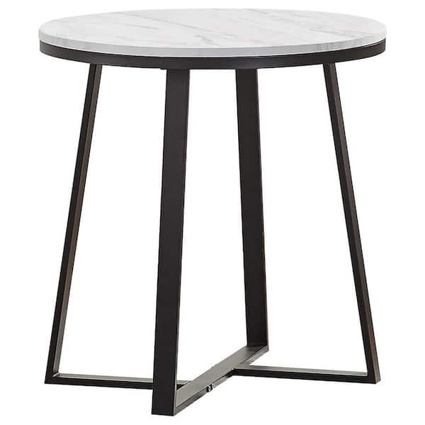 Coaster 23in White and Matte Black Round Faux Marble End Table