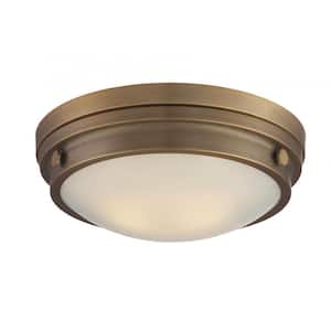 Lucerne 13.25 in. W x 4.75 in. H 2-Light Warm Brass Flush Mount Ceiling Light with Glass Shade
