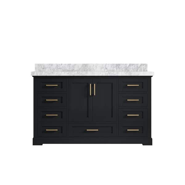 Willow Collections Boston 60 in. W x 22 in. D x 36 in. H Single Sink Bath Vanity in Wrought Iron with 2 in. Carrara Marble Top