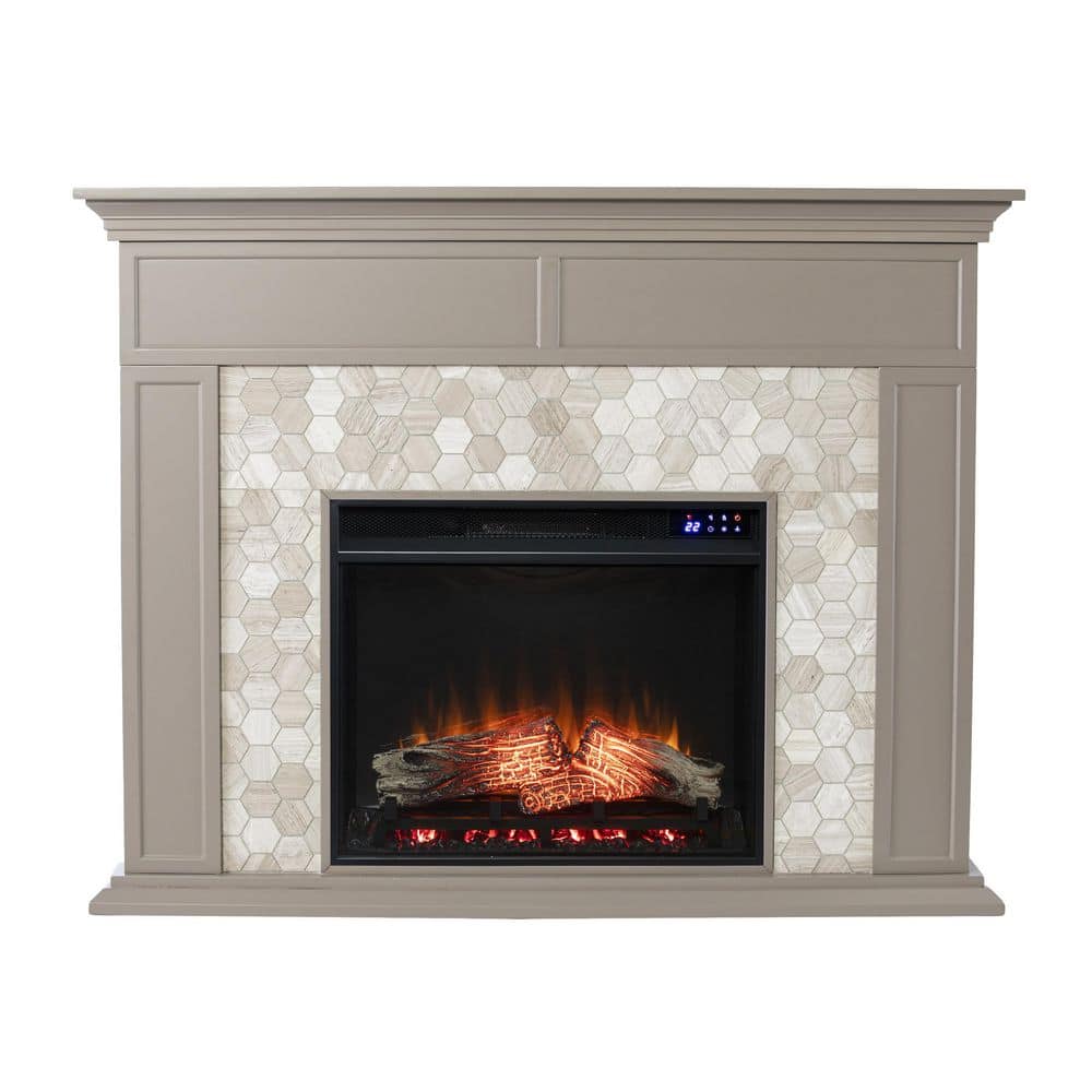 Torlington 50 in. Freestanding Marble Tiled Touch Screen Electric Fireplace in Gray price history on PriceWatchPro
