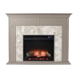 Torlington 50 in. Freestanding Marble Tiled Touch Screen Electric Fireplace in Gray