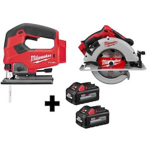 M18 FUEL 18V Lithium-Ion Brushless Cordless Jig Saw and 7-1/4 in. Circular Saw with (2) 6.0Ah Batteries