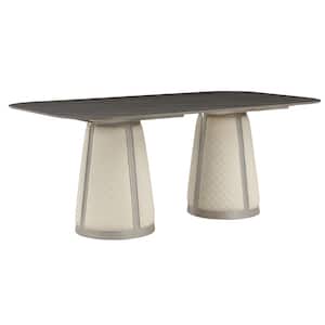 Kasa Sintered Stone Top and Champagne Finish Wood 42 in. Double Pedestal Dining Table Seats 8