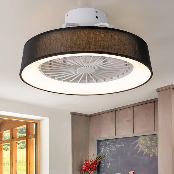 RRTYO Kemp 18.8 in. Modern Indoor Black Fabric Drum Round Ceiling Fan Lighting with Color-Changing Integrated LED with Remote