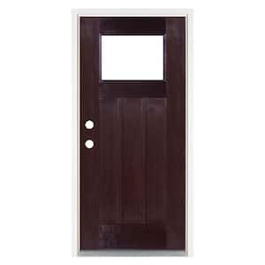 36 in. x 80 in. Dark Walnut Right-Hand Inswing Low-E Classic Craftsman Stained Fiberglass Prehung Front Door