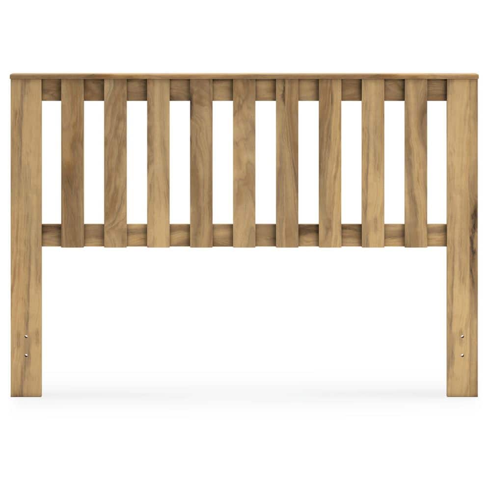 Light Brown Wood Queen Slatted Panel Headboard