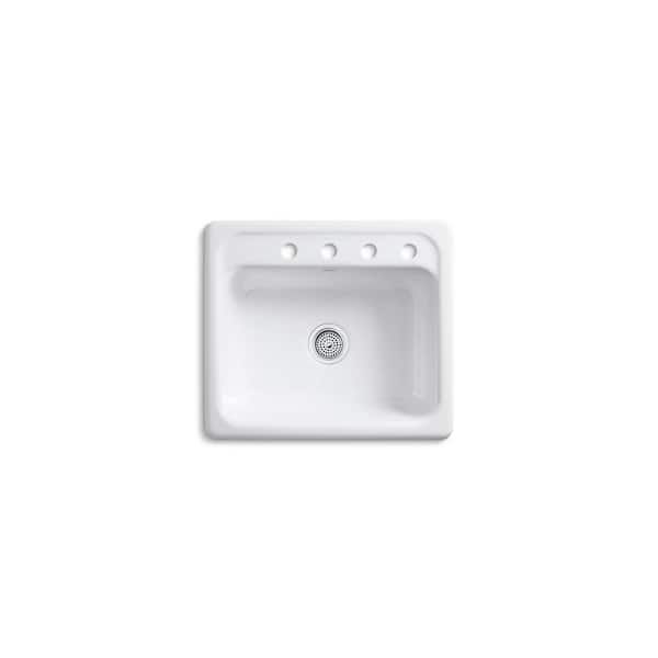Mayfield Drop-In Cast Iron 25 in. 4-Hole Single Bowl Kitchen Sink in White