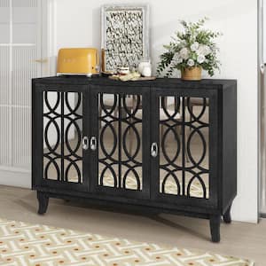 Black Wood 47.2 in. Sideboard Modern Buffet Cabinet Storage Console with 3-Glass Doors and Adjustable Shelves