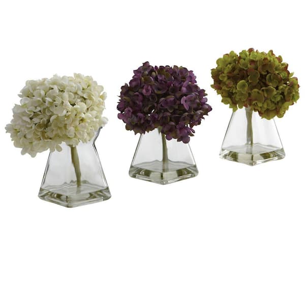 Nearly Natural Artificial Hydrangea with Vase (Set of 3)