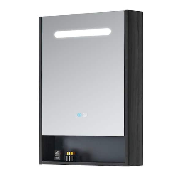 Getpro 21 in. W x 30 in. H Rectangular Black Wood Surface Mount Medicine Cabinet with Mirror and LED Light