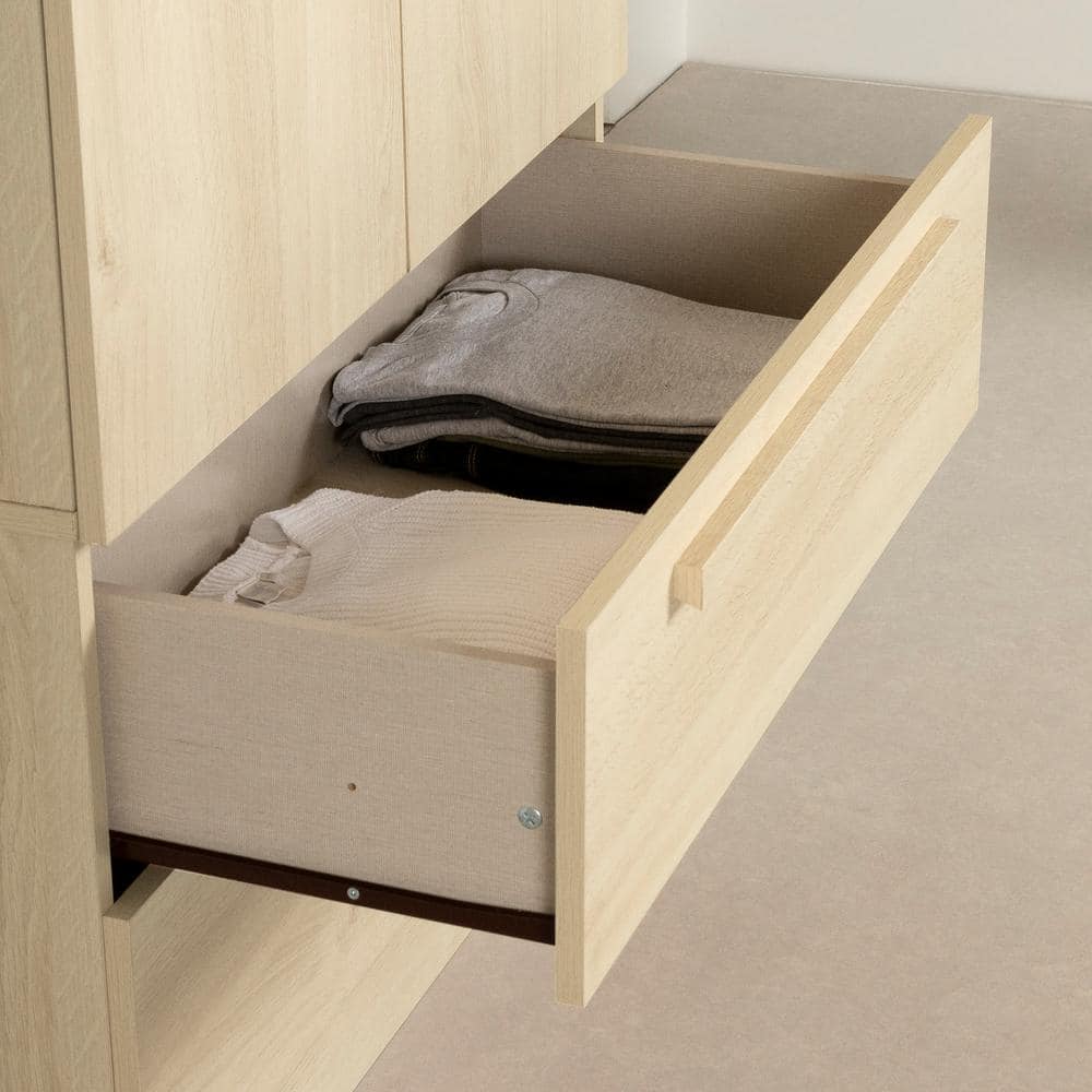 Bleached Oak Contemporary Hinged Wardrobe with Drawers and Shelves