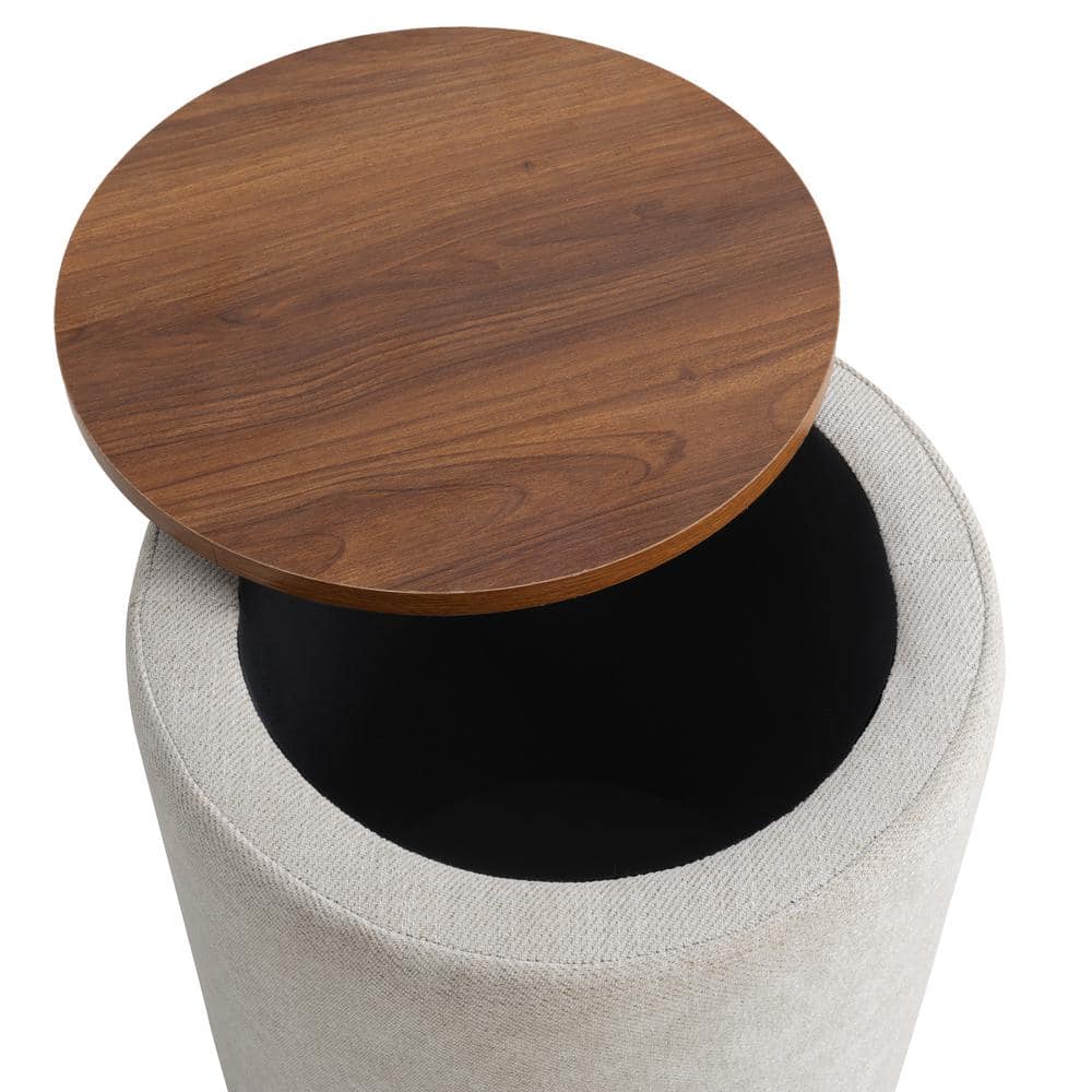 Auckland Round Linen Storage Ottoman Set with Wood Top