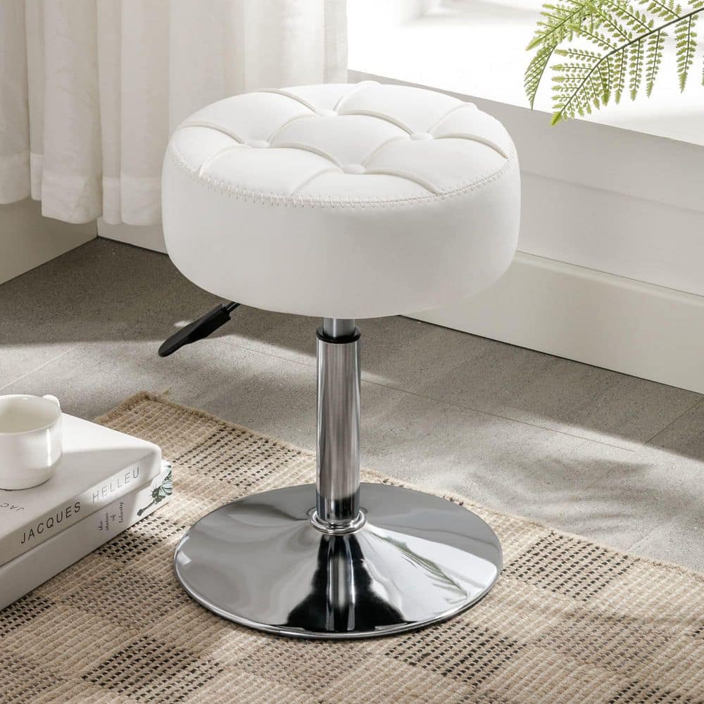Numhew White Faux Leather 15.8 in. to 20.7 in. Adjustable Vanity