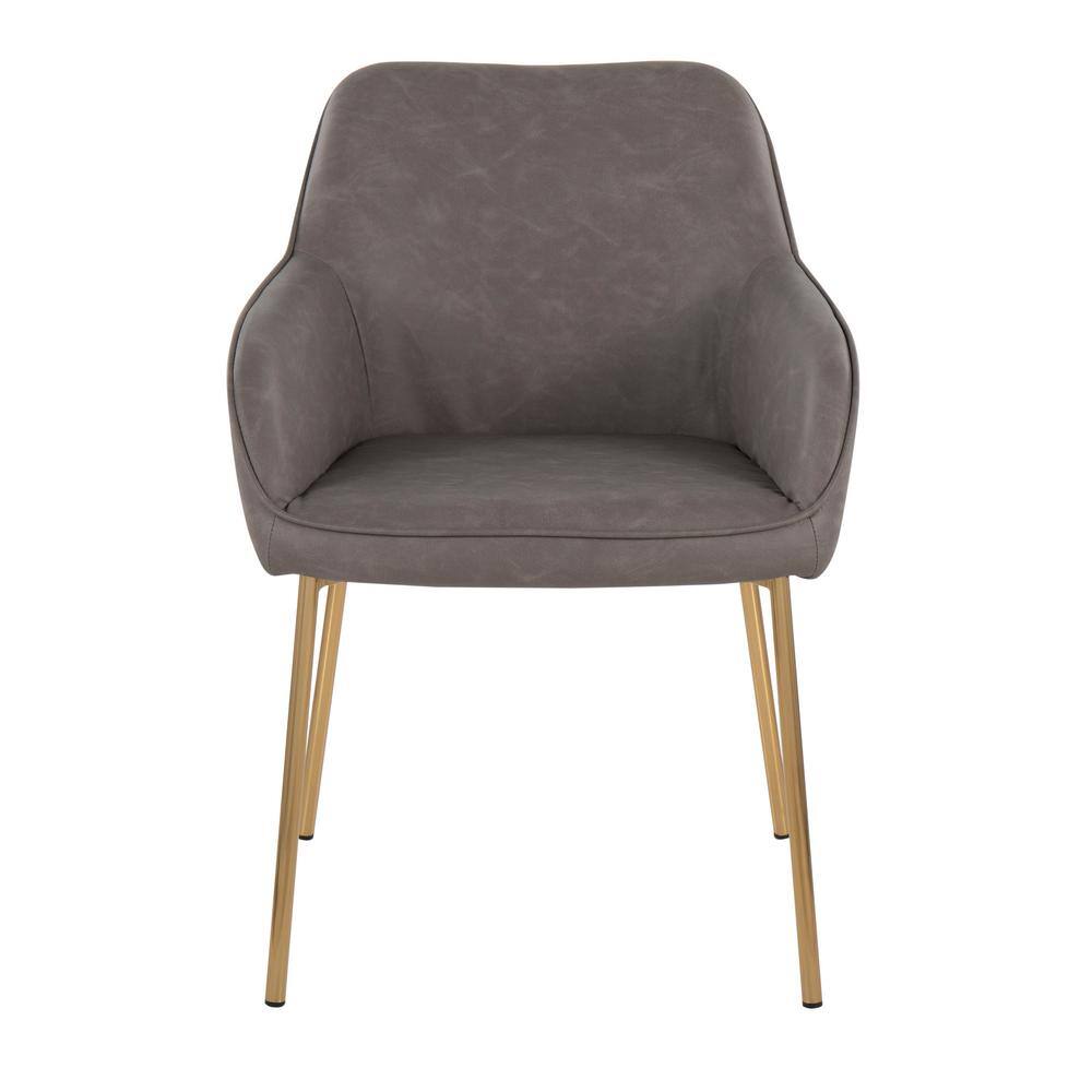 Daniella Gold Steel and Gray Faux Leather Dining Chairs, Set of 2