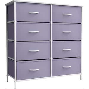 31.5 in. L x 11.75 in. W x 32.12 in. H 8-Drawer Purple Dresser Steel Frame Wood Top Easy Pull Fabric Bins