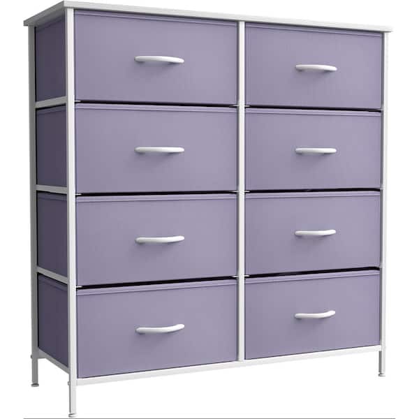 Sorbus 31.5 in. L x 11.75 in. W x 32.12 in. H 8-Drawer Purple Dresser Steel Frame Wood Top Easy Pull Fabric Bins