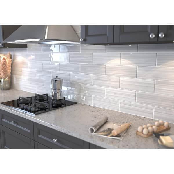 Hand Painted Rectangular 4 in. x 12 in. Warm Gray 20 Glass tile (10 sq. ft./per Case)