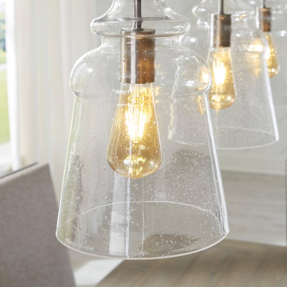 Brushed Nickel Clear Seeded Glass Modern Pendant Light