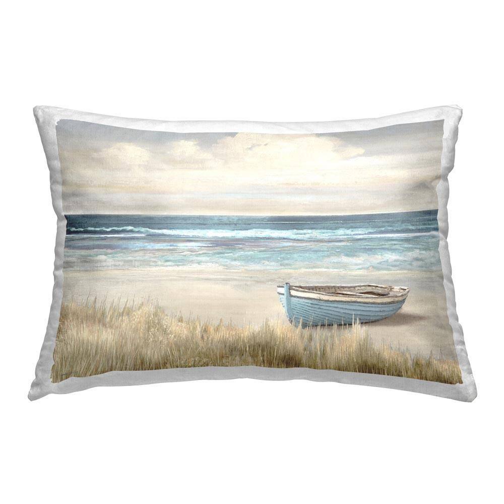Boat on Sandy Shore Blue Print Polyester 14 in. x 20 in. Throw Pillow price history on PriceWatchPro