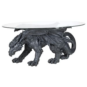 Warwickshire Dragon 18 in. Gray rectangle Polyresin Coffee Table with Glass-Topped