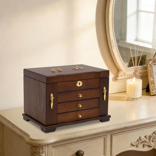 YIYIBYUS 4-Drawer Wooden Jewelry Box with Mirror and Lock OT-ZJGJ