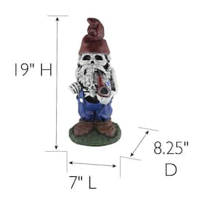 19 in. H Skeleton Man Gnome with Pipe Lawn Statuary