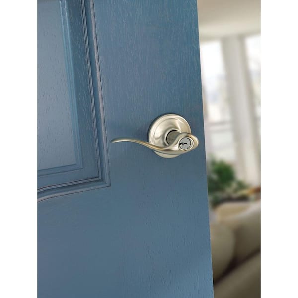 Tustin Satin Nickel Entry Door Handle Featuring SmartKey Security