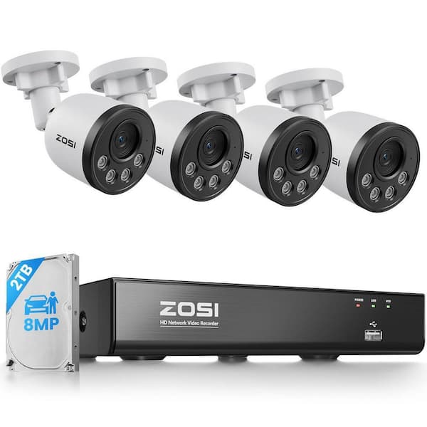 4K 8MP 8-Channel Poe NVR Smart Home Security Camera System with 4-Wired Outdoor IP Audio Cameras 2TB Hard Drive