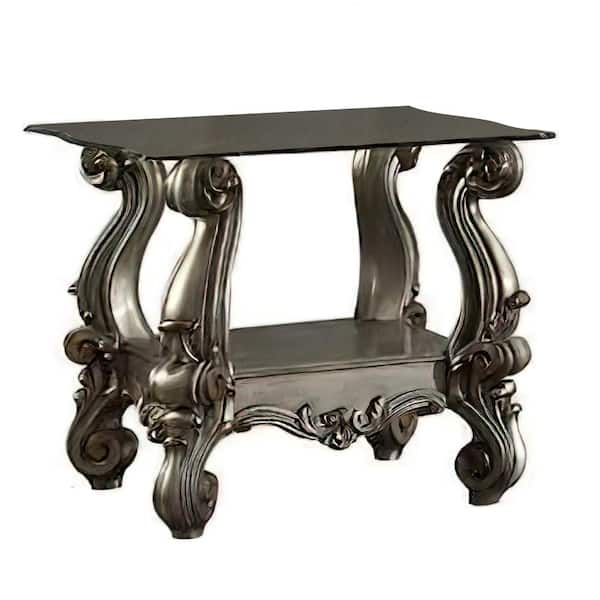 Acme Furniture Versailles 28 in. Antique Platinum and Clear Glass Rectangle Glass End Table
