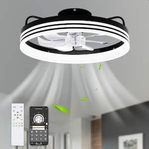 20 in. LED Indoor Flush Mount Black Low Profile Reversible Ceiling Fan with Dimmable Light and Smart App Remote Control