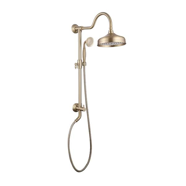 Tomfaucet 2-Spray Multifunction Wall Bar Shower Kit with Hand Shower 1.8 GPM in Brushed Gold (Valve Not Included)