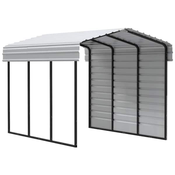 Arrow 10 ft. W x 15 ft. D x 9 ft. H Eggshell Galvanized Steel Carport with 1-Side Wall Kit