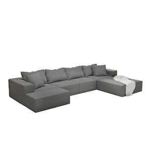 132 in. W Square Arm Chenille L-Shaped Modular Free Combination Sofa in. Gray